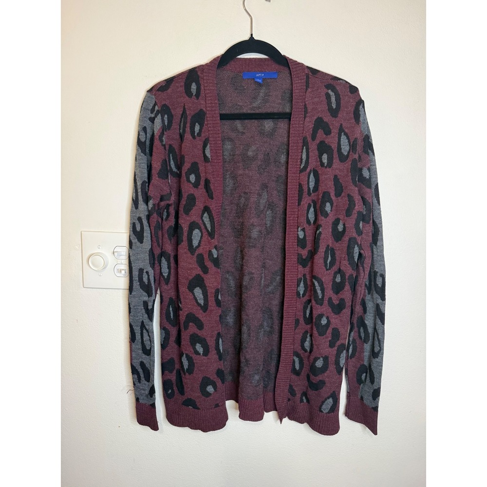 Apt 9 Burgundy Leopard Long Cardigan Size L